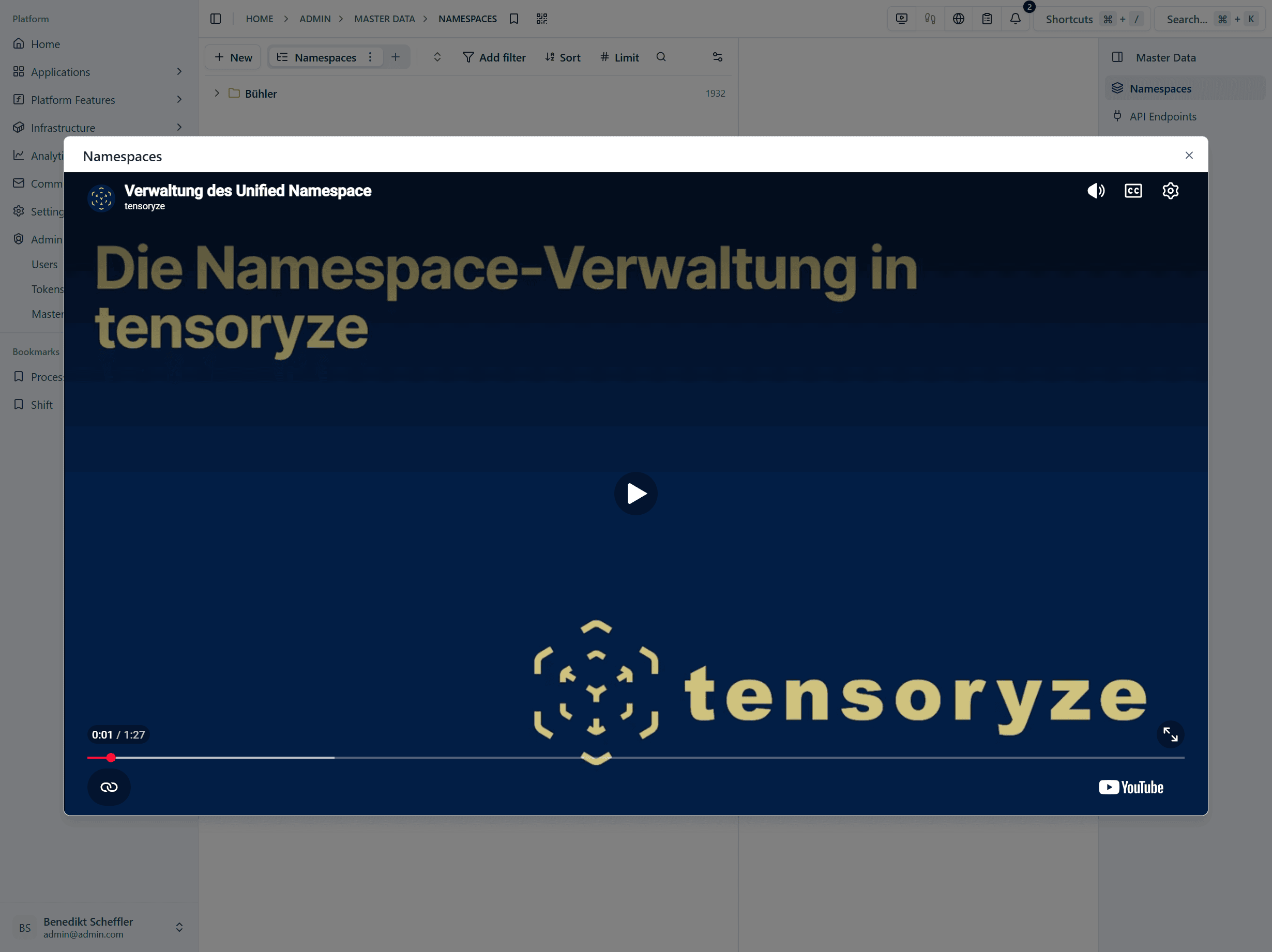 Video über Namespace-Verwaltung in tensoryze für Zugänglichkeit.