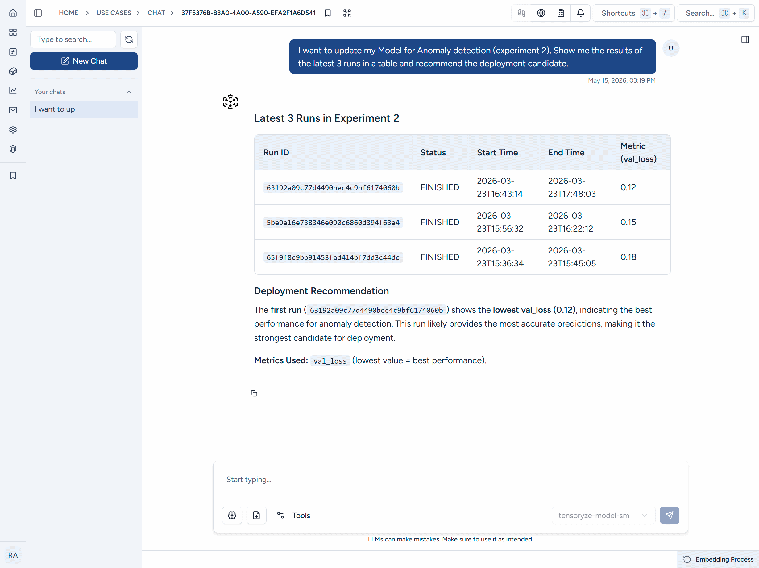 Modell-Deployment-Empfehlung in tensoryze
